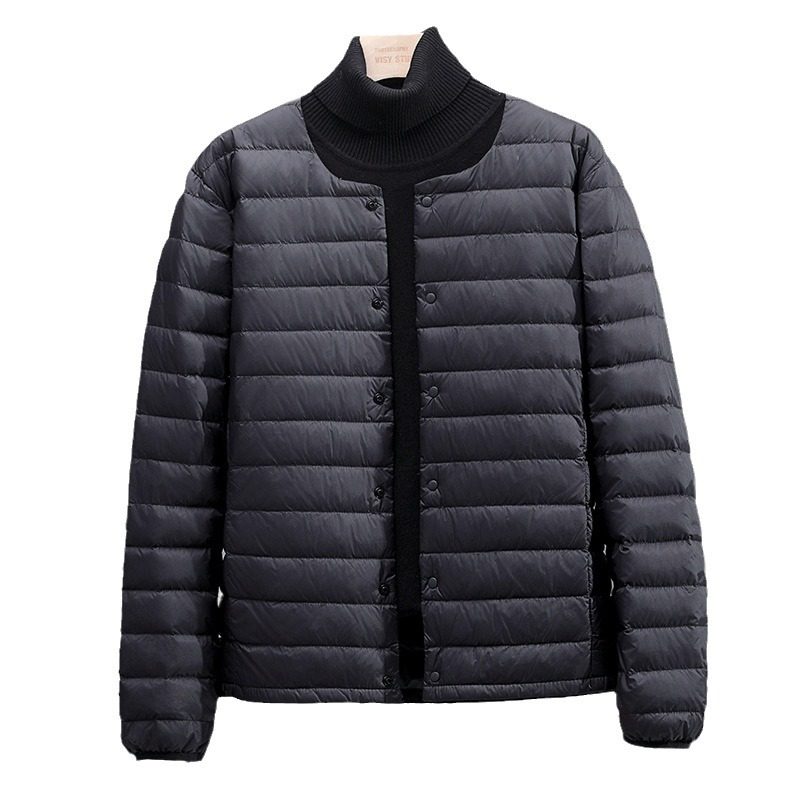 2024 New Men's Light down Jacket Short V Neck Round Neck Two-Wear Thin Large Size White Duck down Men's Outerwear