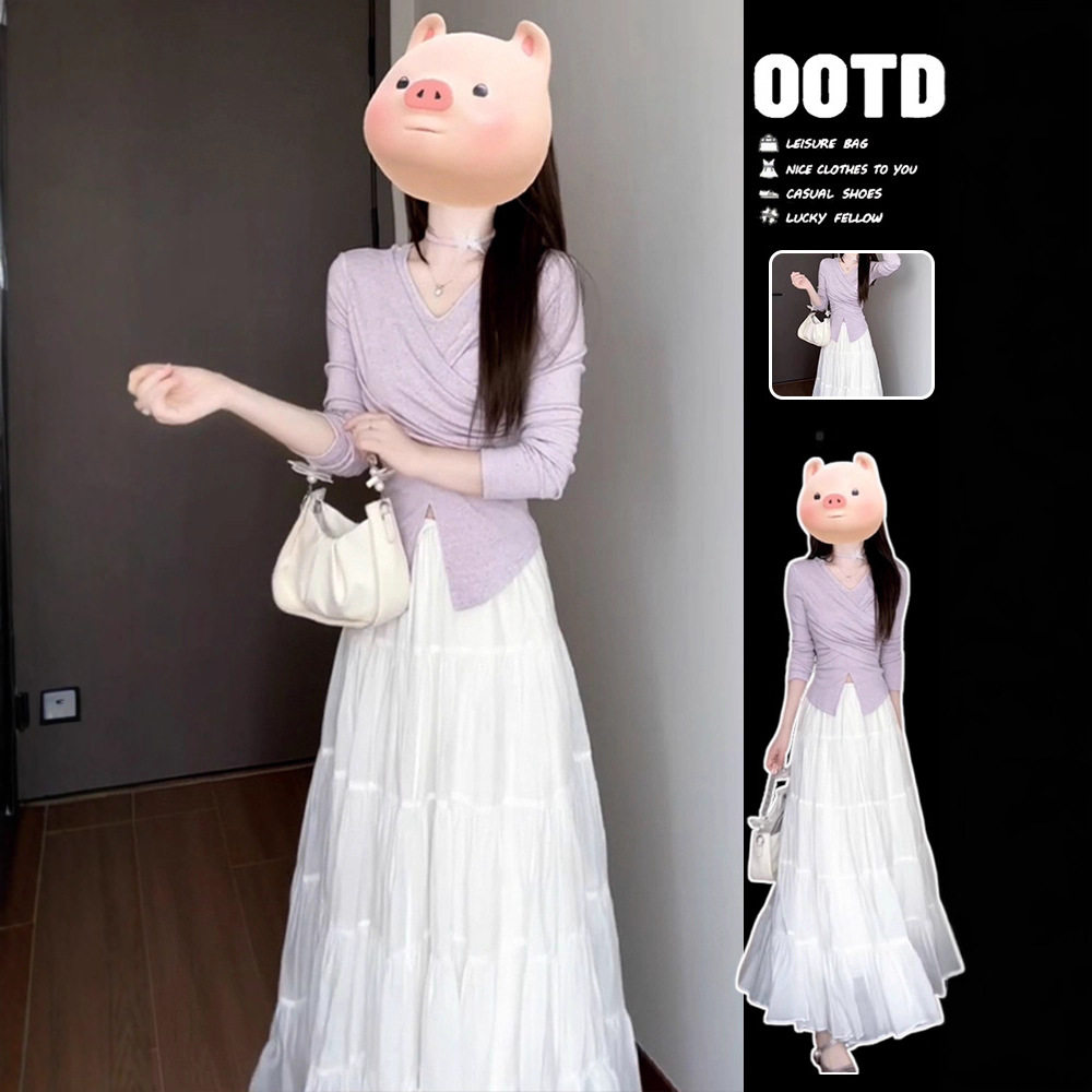 French purple suspender dress super good-looking 2025 new ea...