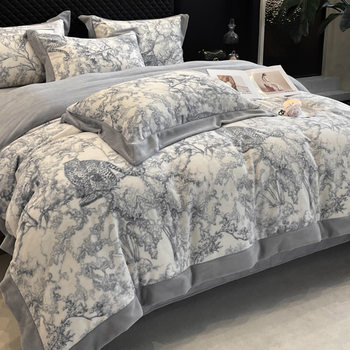 Thickened Winter Milk Velvet Bed Four-piece High-grade Light Luxury Double-sided Coral Velvet Quilt Cover fleece-lined Bed Sheet