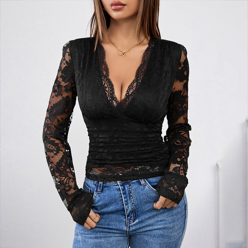 Lace V Neck Top Elegant Sexy Fitted Design Fall Fashion Wholesale Available ready to ship customizable