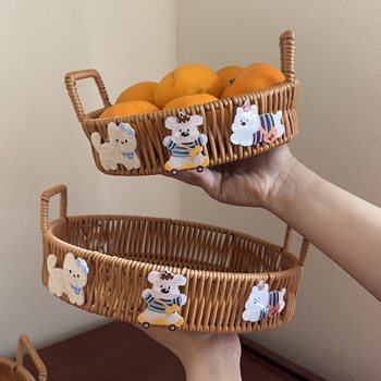 Yuan Hibiscus Bamboo and Wood-Rattan-Imitation Storage Basket Portable Bread Distry Plate Fruit Basket Snack Candy Basket Storage Tray