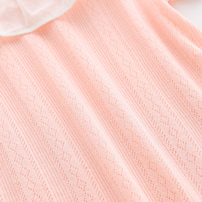 Summer Pure Cotton Baby Short-Sleeve Romper for Girls with Ruffle Collar, Breathable Jacquard Jumpsuit, Thin Newborn Crawling Suit