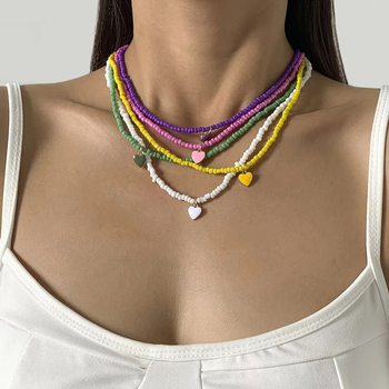 Bohemian Temu Hippo Amazon Explosions Best Selling Women's Clavicle Handmade Bead Heart Necklace