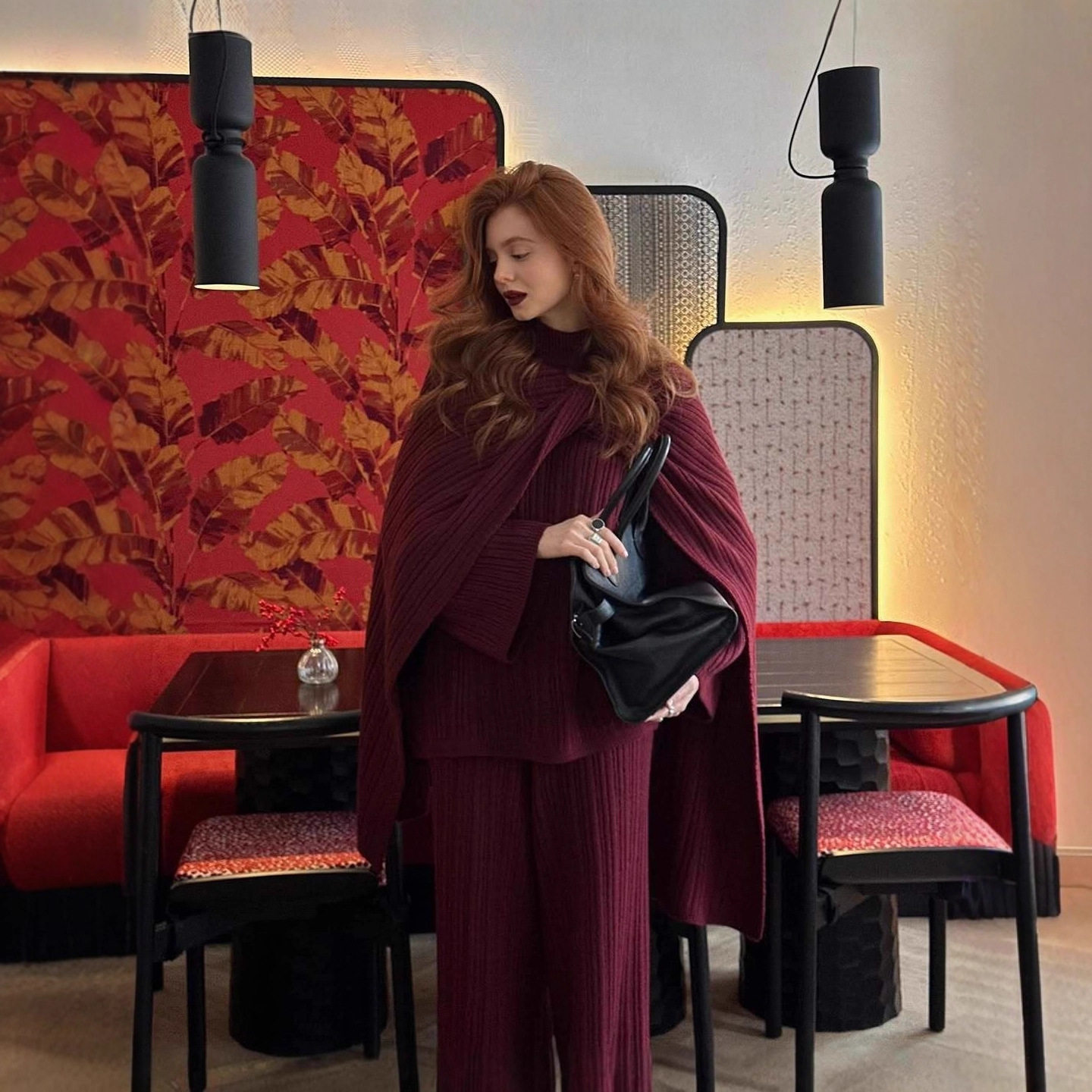 Womens Chunky Knit Sweater Set Solid Color Round Neck Loose Fit Includes Wide Leg Pants and Scarf Autumn Winter