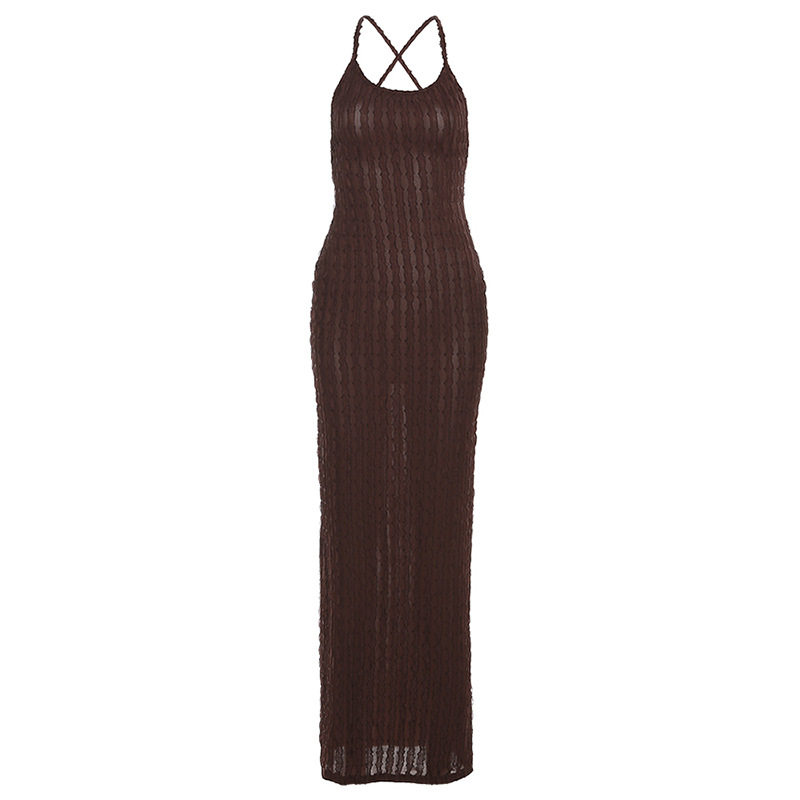 Spring Womens Dress Sleeveless Backless Solid Color Popcorn Texture Casual Chic for Parties Wholesale Available