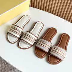 2025 New European & American Style Letter Embroidered Flat Women's Sandals, Fashion Casual Beach Slippers for Outdoor
