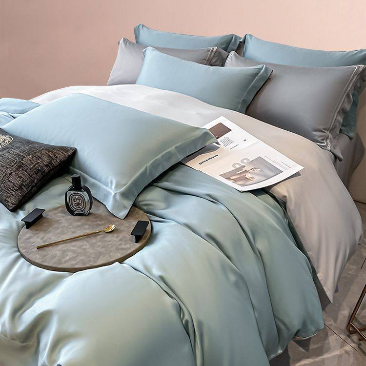 200-Count Lenzing Tencel Four-Piece Summer Ice Silk Bed Sheet Set, Silk Duvet Cover for 1.8m Bed, Fitted Sheet Style, Thin Bedding