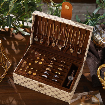 New Leather High-End Jewelry Box Multi-Layer Ring Necklace Earrings Storage Box Large Capacity Jewelry Box Wholesale