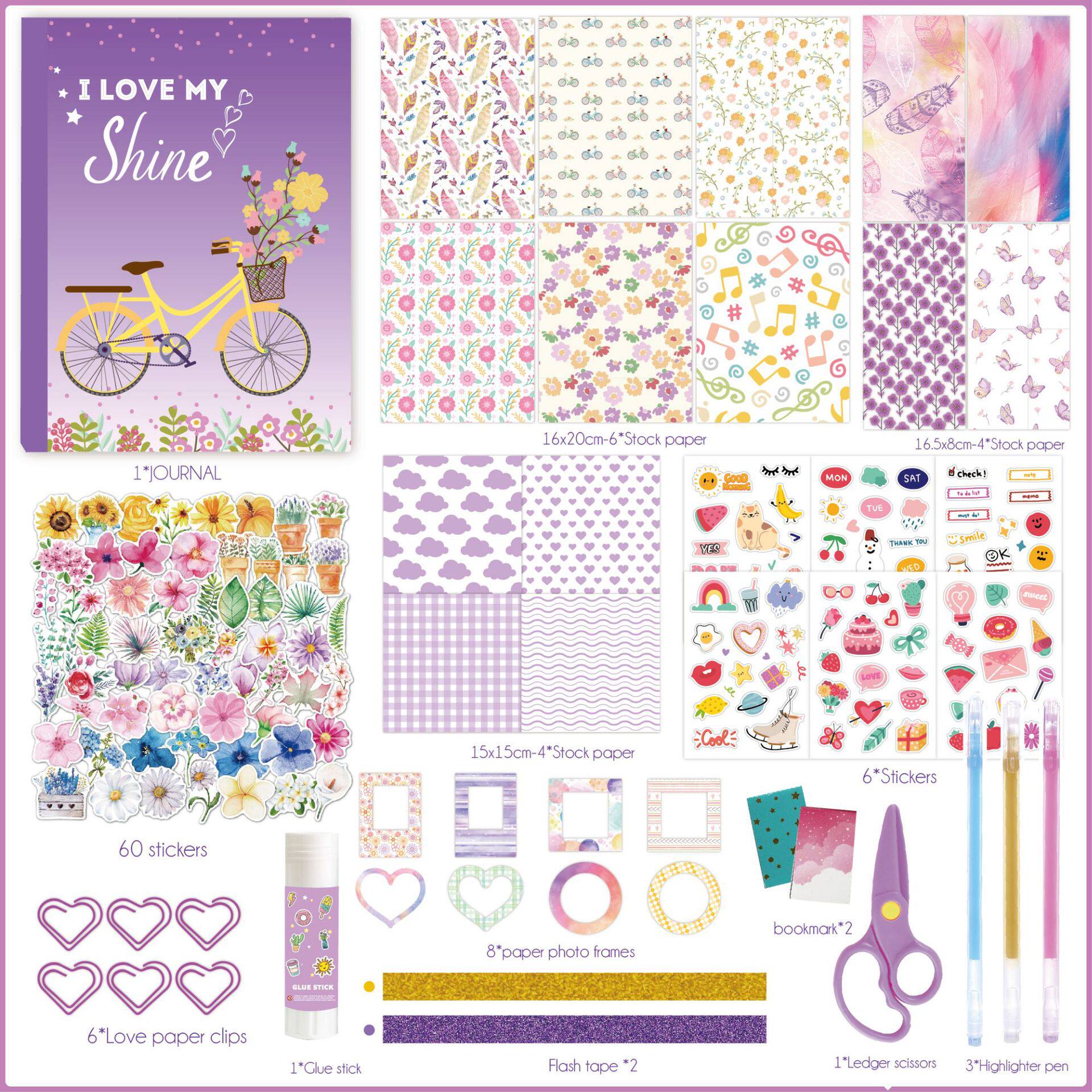 Cross-Border hand book gift box stickers 180 pieces European and American Flowers High-looking diy material scrapbook hand book suit