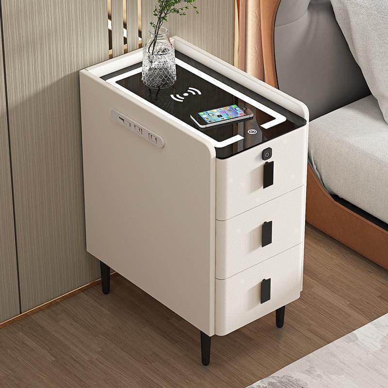 Solid Wood Bedside Table 2024 New Style Slit Small Cabinet Super Narrow Smart Super Narrow Very Narrow High-end Light Luxury Bedside Cabinet