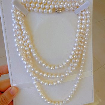 6.5-7.5mm Freshwater Pearl Necklace 925 Sterling Silver Ingot Buckle Versatile Natural High-Brightness Strong Light Necklace Sweater Chain