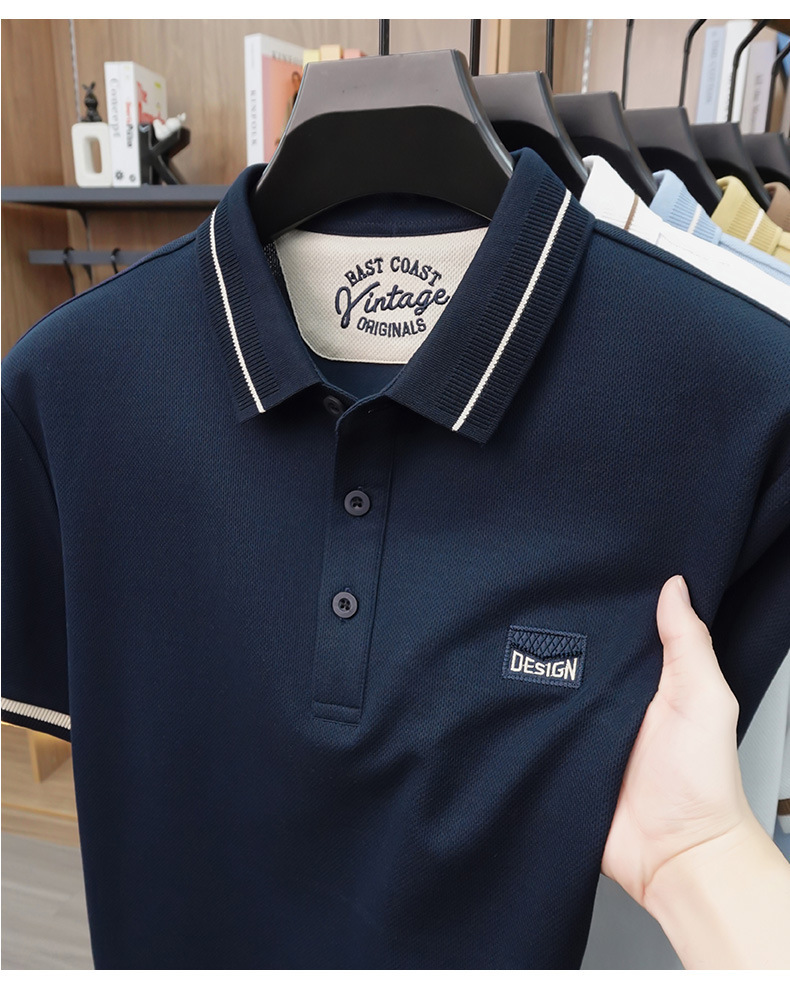 Áo polo nam tay ngắn cotton lưới co giãn thoáng khí chống nhăn — Màu đỏ táo tàu, màu đen, Mễ Hạnh, Xanh tím than