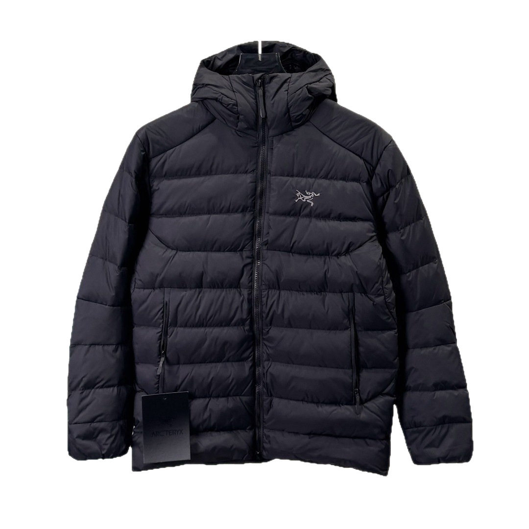 Bird Plus Winter New Black and Gold Color Block Ribbed down Jacket with Hood Outdoor Coat Black and Gold Color Block with Tag