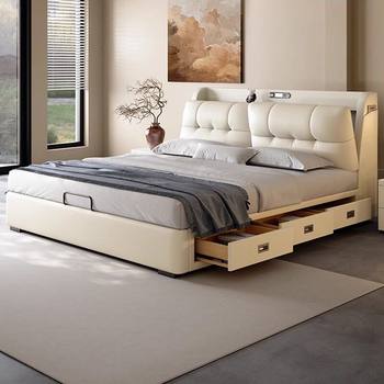 Multifunctional Storage Leather Bed Modern Simple Classy Atmospheric Bedroom 2025 New Bed Soft Package Small Apartment Wedding Bed