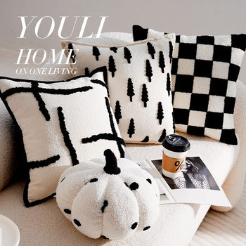 French Forest Black and White Checkerboard Ins-style High-grade Pillow Sofa Pillow-like Bay Window Cushion Pillow Case with Core