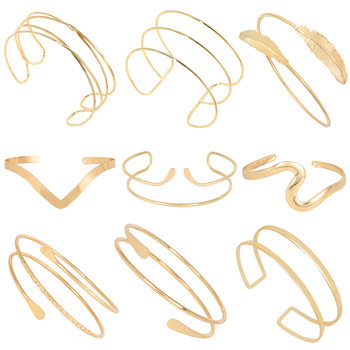 European and American Cross-Border Women's Fashion Armband Upper Arm Golden Bridal Open Bracelet Simple Metal Baroque Bracelet