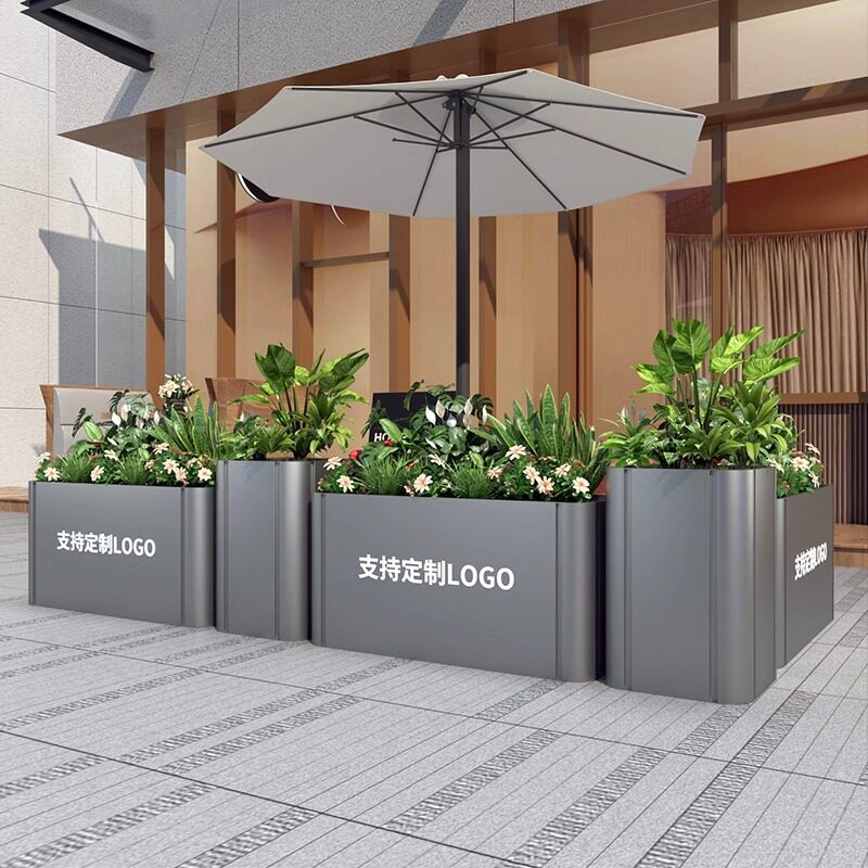 Outdoor Stainless Steel Flower Box Combination Restaurant Hotel Outdoor and Retractable Solar Light with Flower Trough Iron Flower Bed