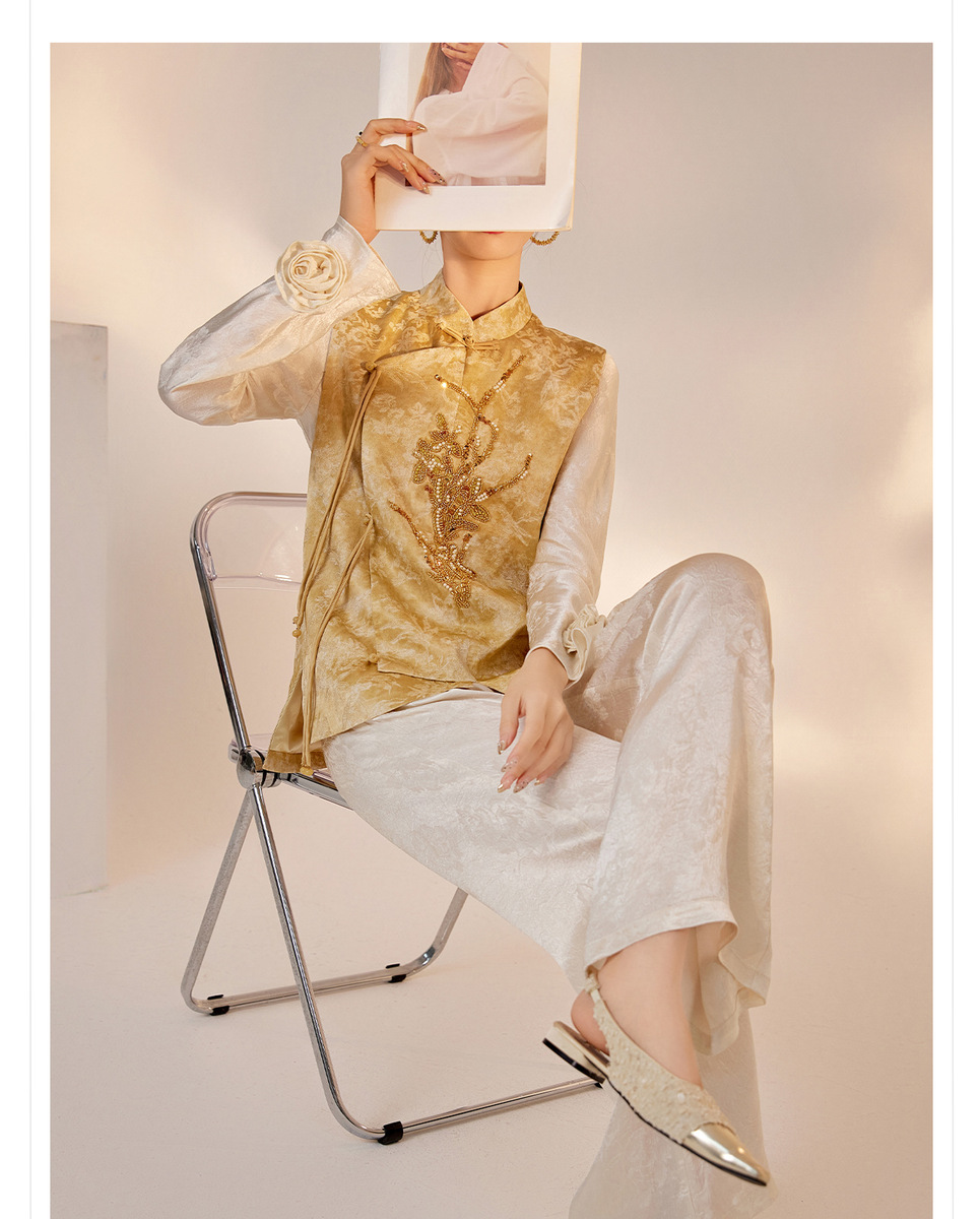 Áo vest nữ thêu thủ công cao cấp dáng rộng thanh lịch — Bột Tao Yao (Giao hàng trong 7 ngày), Bột Tao Yao (phát hành trong cùng ngày), Vàng Champagne (xuất xưởng trong ngày), Vàng sâm panh (giao hàng trong 7 ngày)