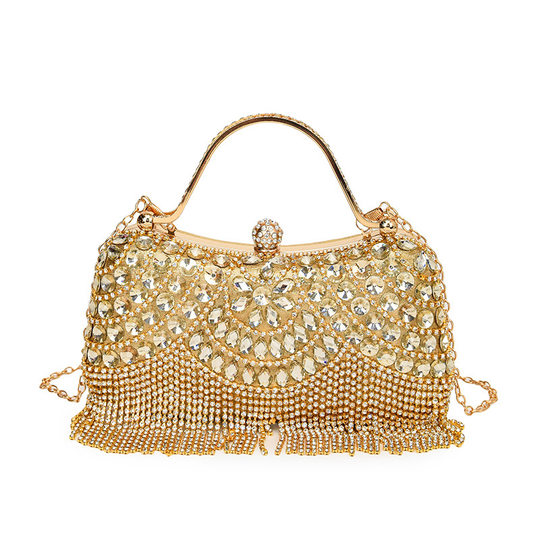 2024 Cross-Border New European and American Rhinestone Evening Bag Tassel Portable Banquet Bag Fashionable Celebrity Evening Wear Single Shoulder Diagonal