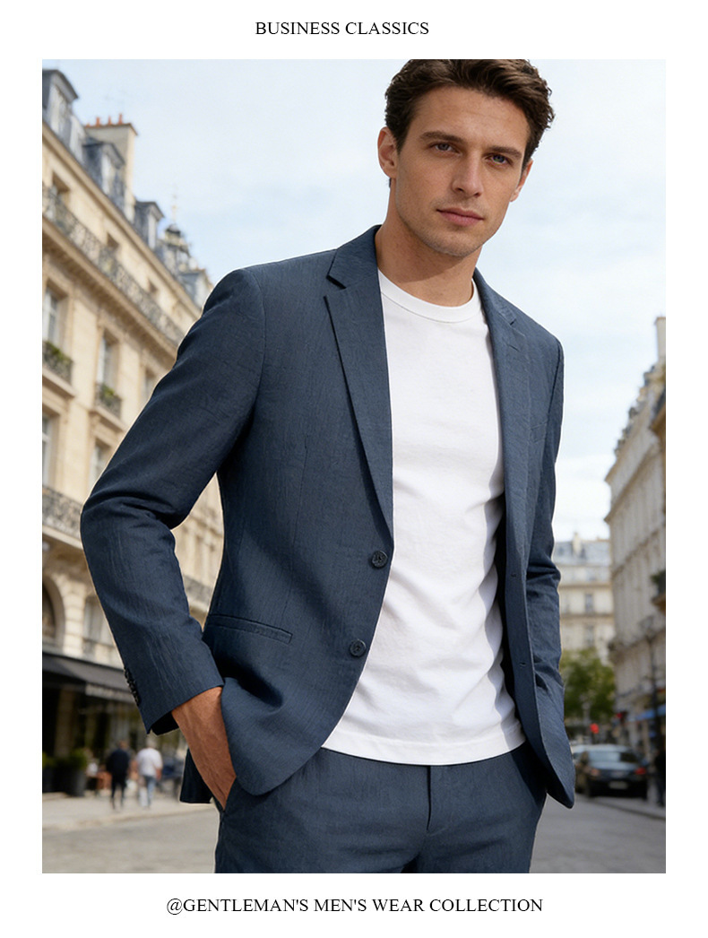 Áo vest nam phong cách casual chất liệu Tencel Lyocell co giãn chống nhăn thoáng khí — màu đen, Màu xanh dương