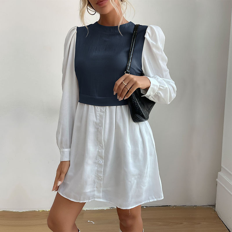 Color Block Long Sleeve Dress Round Neck Stylish Design Autumn Fashion Wholesale Available ready to ship
