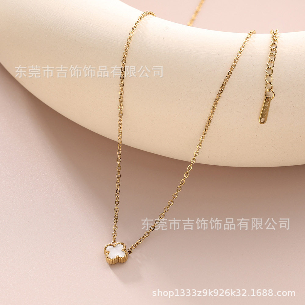 Amazon Best-selling Titanium Steel Mini Double-sided Fritillaria Four-leaf Clover Necklace Clavicle Chain Delicate High-grade Flowers All-match