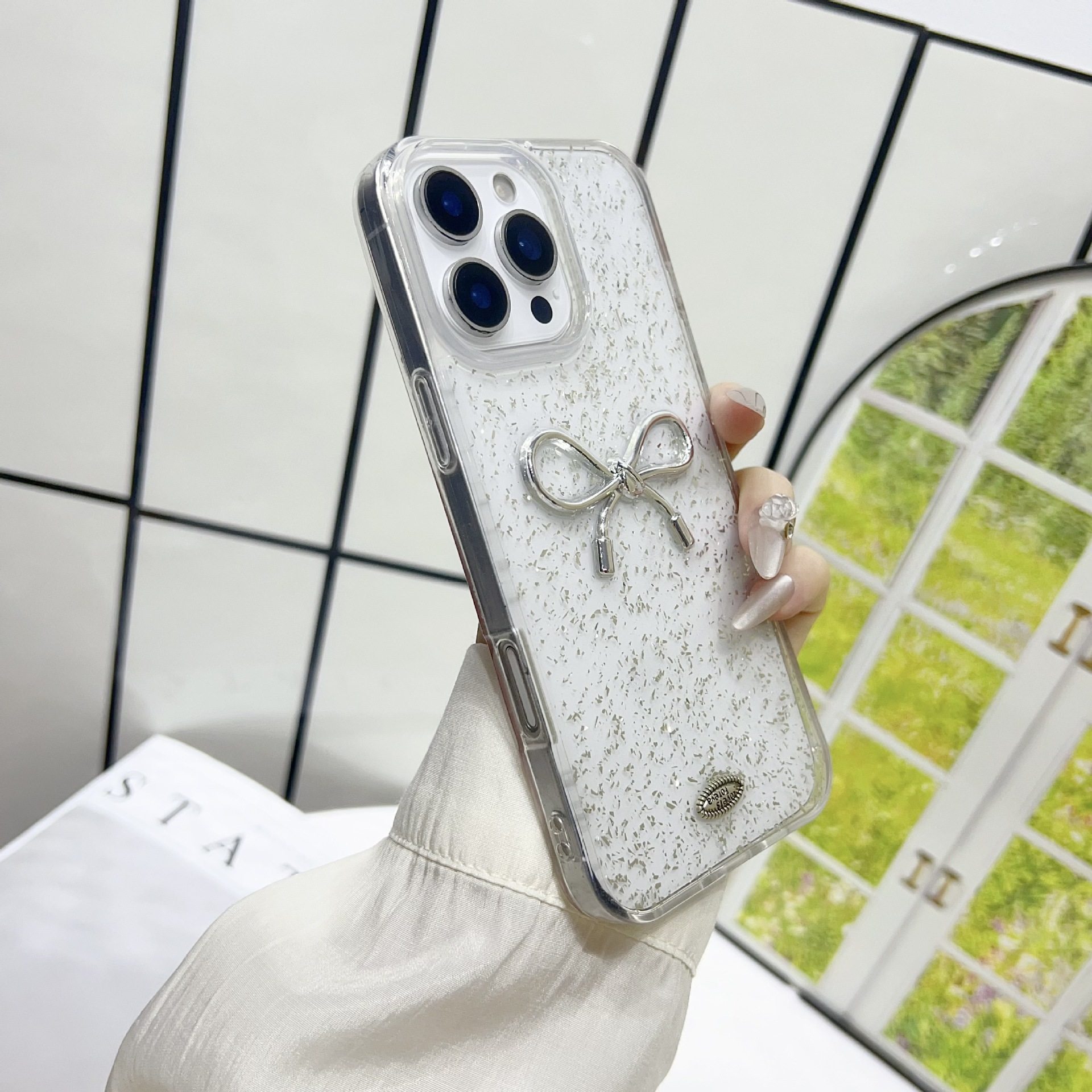 Suitable for Apple 17 Pro Max Epoxy Phone Case iPhone 16 Bowknot Transparent 13/14 Protective Case Internet Celebrity