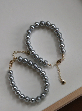 银灰色混搭珍珠手链珍珠都市风