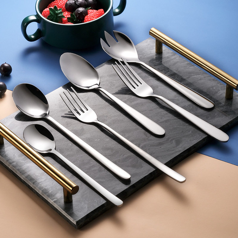 Processing and Customization of Western Tableware Knife, Fork and Spoon Set, Smooth Handle Stainless Steel Spoon, Fork, Steak Knife and Spoon, Export Quality