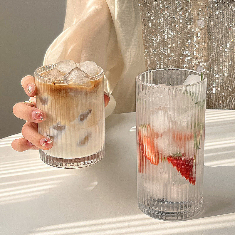 Ins Style Simple Striped Glass Cup American Coffee Cup Latte Juice Cup Cold Drink Cup Milk Breakfast Cup