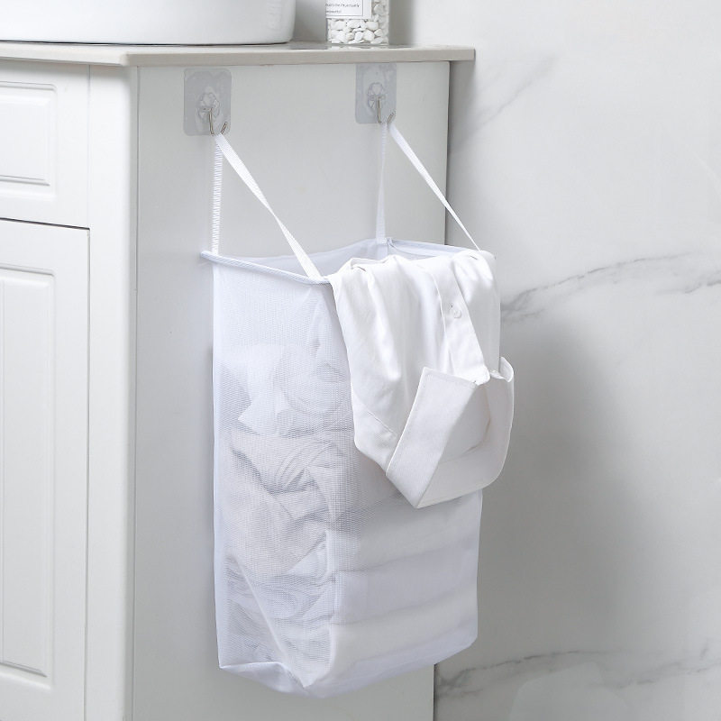 Mesh Wall-Mounted Dirty Clothes Basket Washable Portable Bathroom Laundry Storage Bag Three-Dimensional Hanging Bag