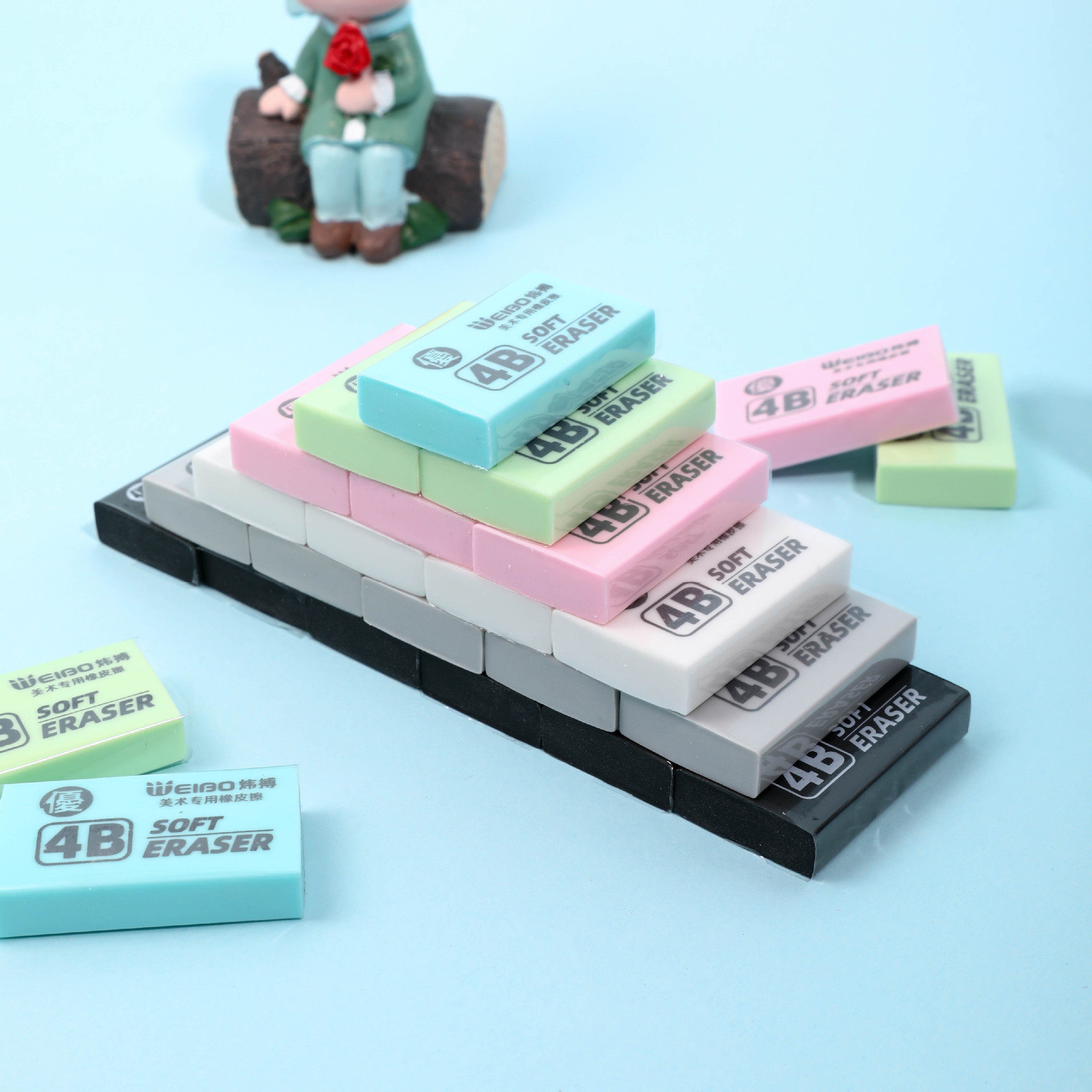Weibo Art Square New Style Stationery Set Pencil Sketch 4B Drawing Eraser Creative Pvc Eraser
