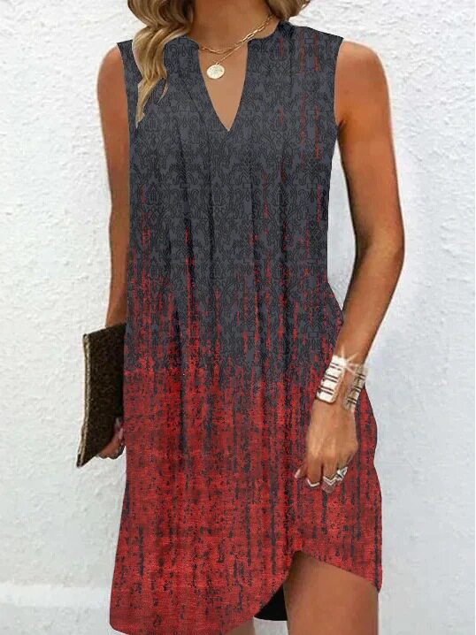 A Line Sleeveless Dress Multi Color V Neck Floral Print Summer Casual Wear Ready to Ship bulk order