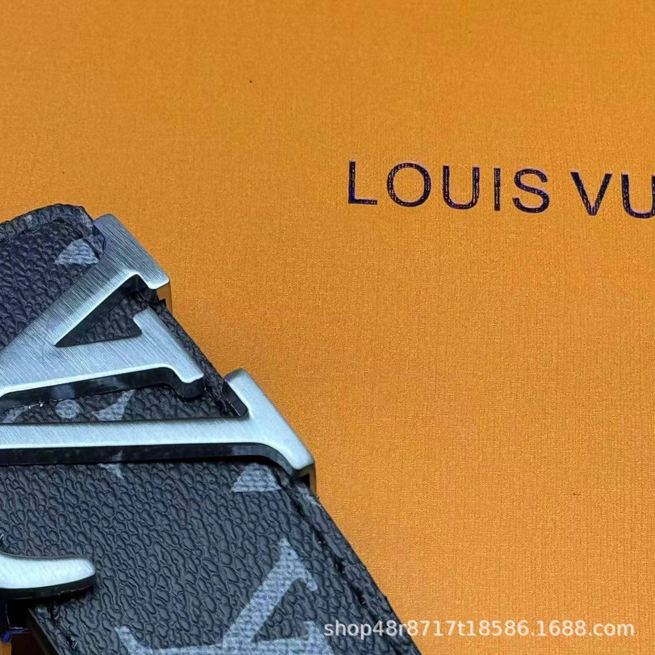 New L Men's Belt Smooth Buckle V Letter Belt Youth Plaid Trouser Belt Trendy Casual Business Belt