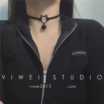 2023 sweet cool hot girl Bell cat ~ dark cat clavicle chain student necklace neck strap collar neck jewelry