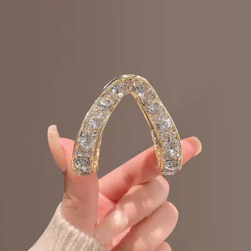 High Ponytail Fixing Tool Half Bun Hairpin Women's Hair Clip with Super Shiny Large Rhinestones V-Shaped Medium-Sized Claw Clip