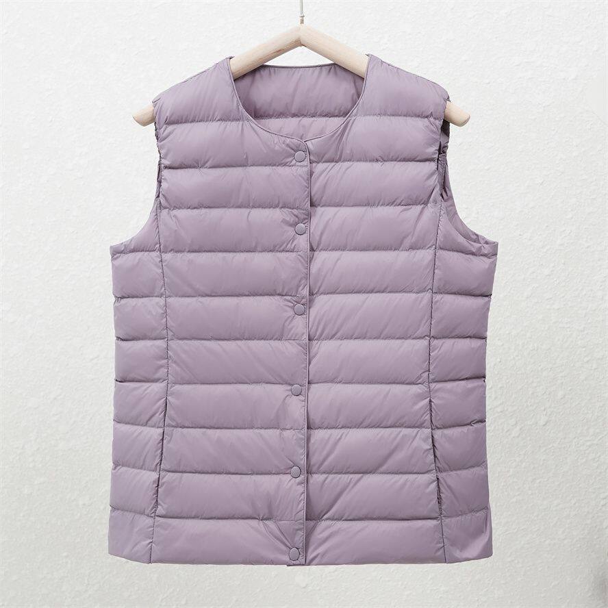 Autumn and Winter New Lightweight down Jacket Women's Collarless down Liner Vest V Neck Warm Jacket Large Size Waistcoat Vest