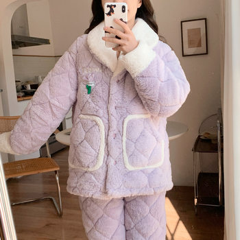 Xiyue Autumn and Winter Flannel Three-Layer Quilted Thermal Pajamas 2025 New Maternity Nursing Clothes Thickened Confinement Clothes