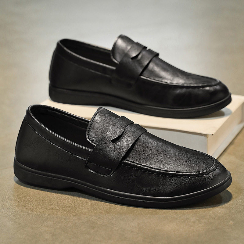 2026新款全黑色一脚蹬皮鞋男软底中年爸爸公务鞋商务通勤豆豆潮鞋,淘宝优惠券,粉丝福利购,淘宝优惠卷