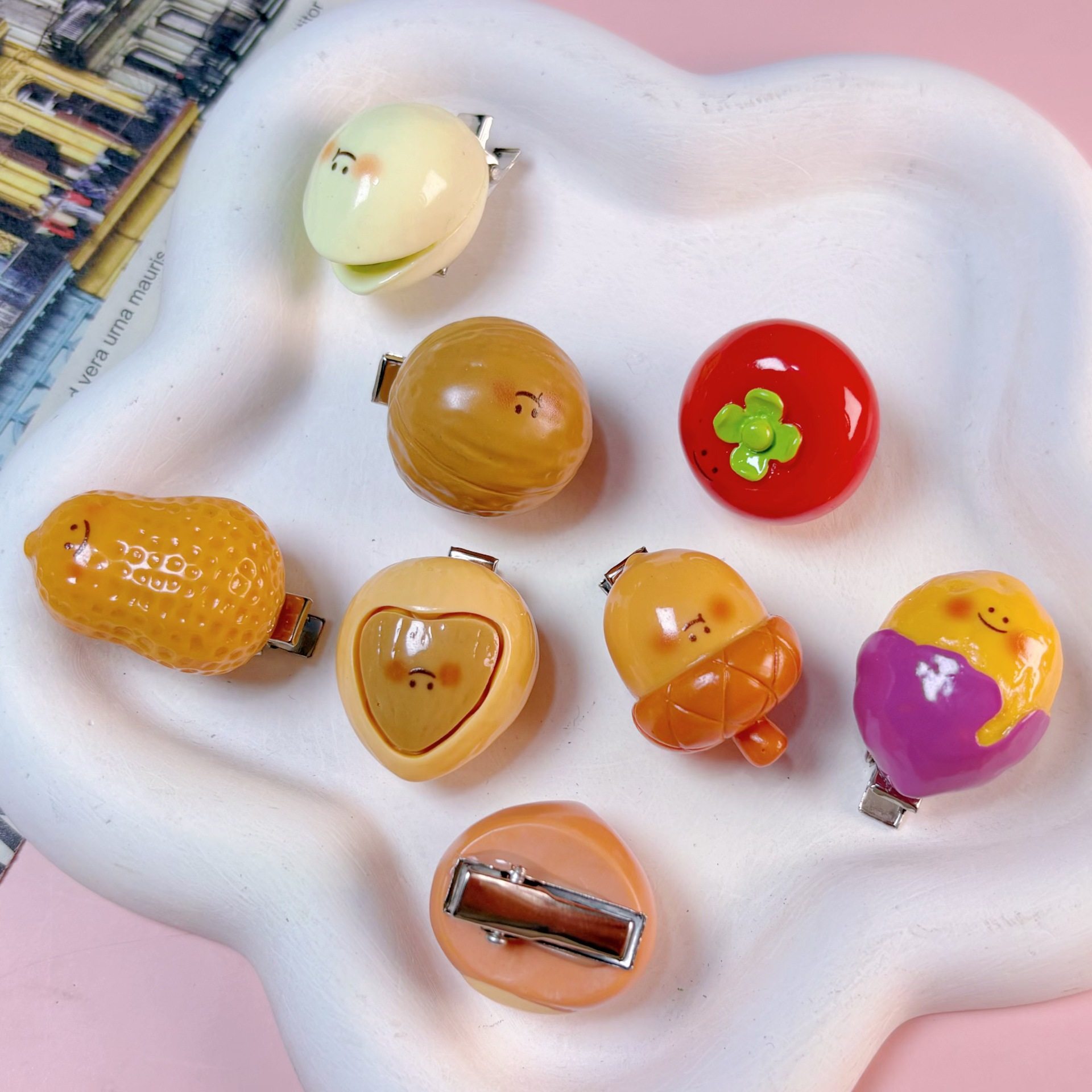 Simulated Mini Pistachio Hairpin Miniature Food Toy Nut Hairpin Personalized Resin Headdress Kidsren's Cute Bb Clip for Women