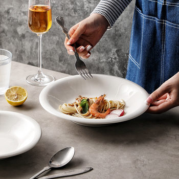 Hotel tableware ceramic plate disc ceramic counter plate restaurant white round deep plate household dish plate