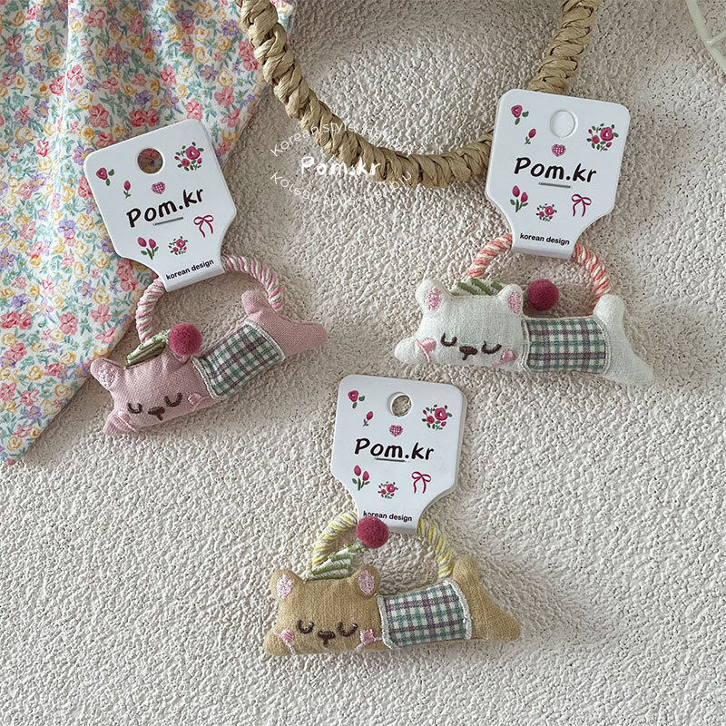 2025 Spring Sweet Lying Bear Hair Ring Children's Fabric High Elastic Paytail Head Rope Ball Head Rubber Tendon Hair Ring Women