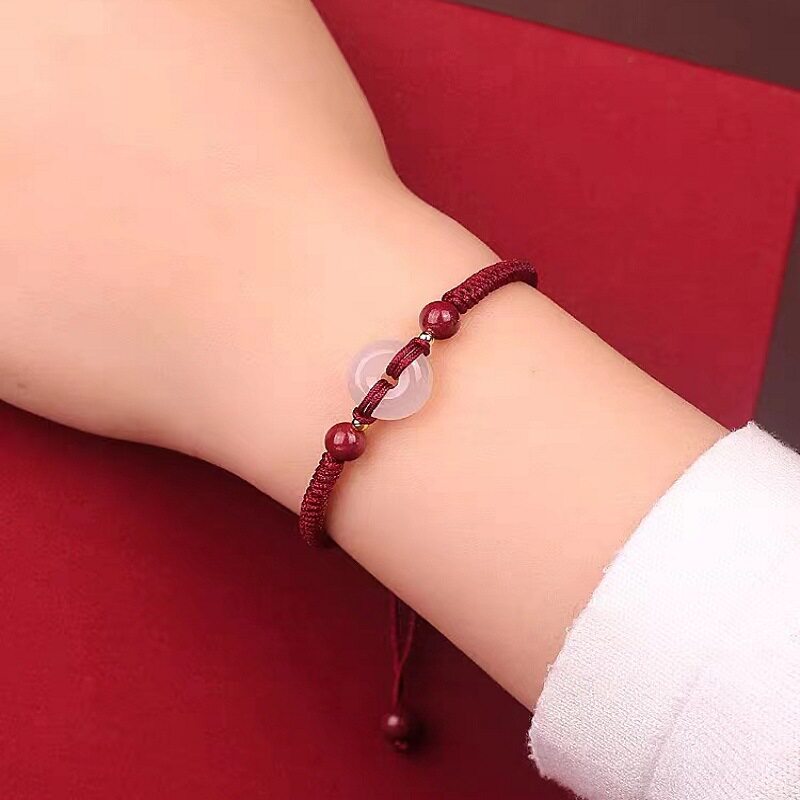 Natural Agate Buckle Bracelet Hetian Jade Benmingnian Red Hand Rope Hand-woven Hand Rope for Boys and Girls Couple