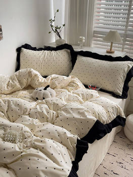 French-Style Gentle Girly Lace Polka Dot Washed Four-Piece Bedding Set Solid Color Duvet Cover Three-Piece Fitted Sheet Set Supply Chain