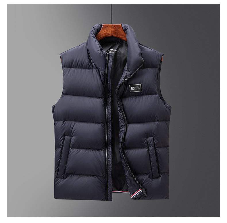 Áo vest lông vũ nam dáng gile không tay, khoác ngoài giữ ấm mùa thu đông — Đỏ Trung Quốc, Màu đen, Xanh Navy, Trắng be
