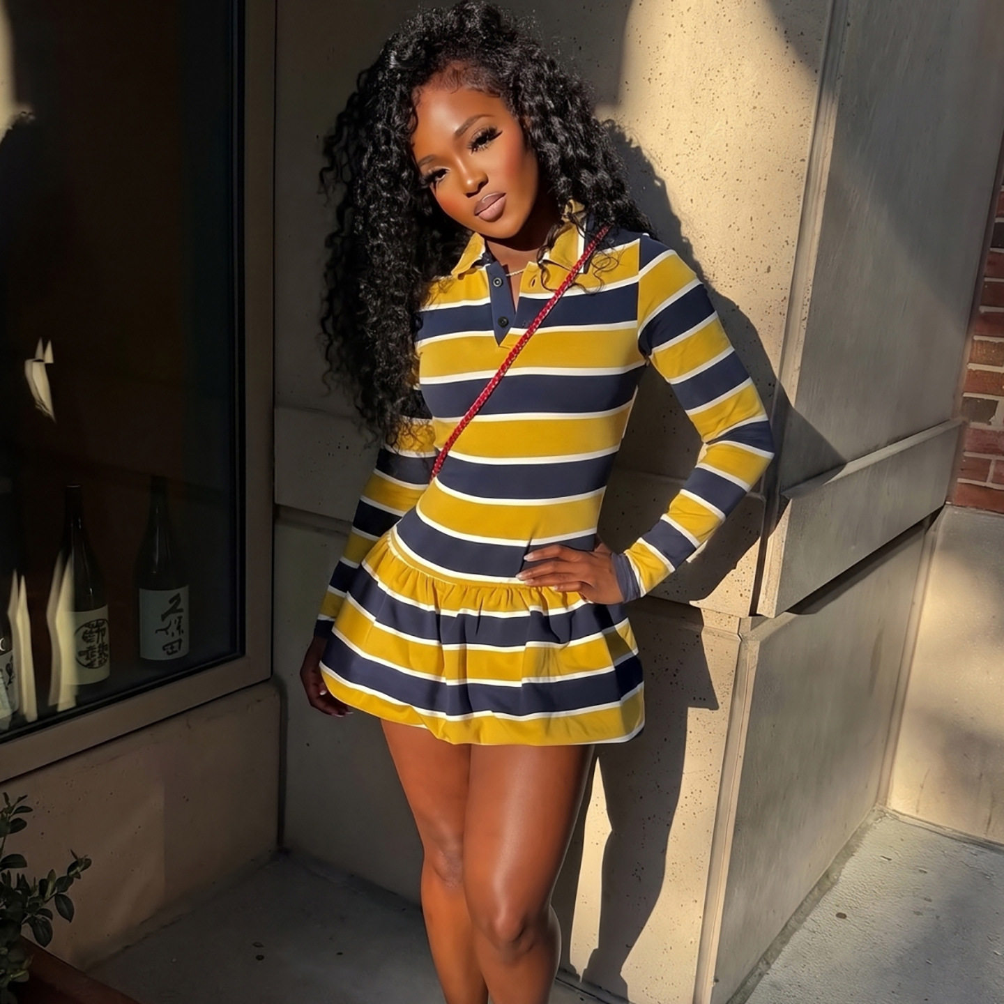 Vintage Striped Long Sleeve Dress Fashionable Trendy Comfortable Autumn Casual Wear for Women Wholesale Available