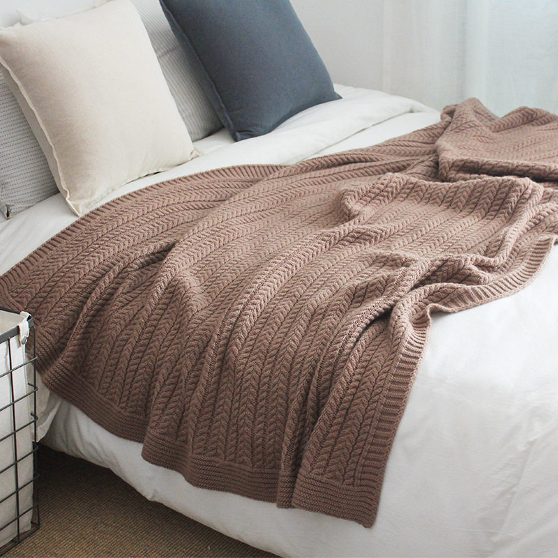 Wool Blanket Knitted Wool Blanket Ready for Delivery American Style Towel Blanket Solid Color Bedside Towel New Style