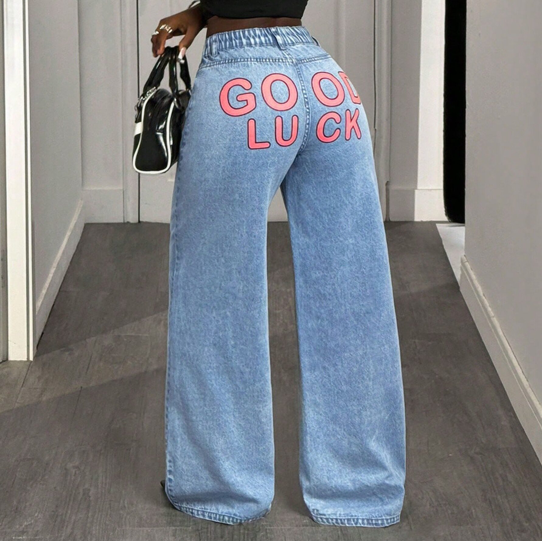 Wide Leg High Waisted Denim Trousers Vintage Style Loose Fit Versatile Design Casual Wear for Women Wholesale