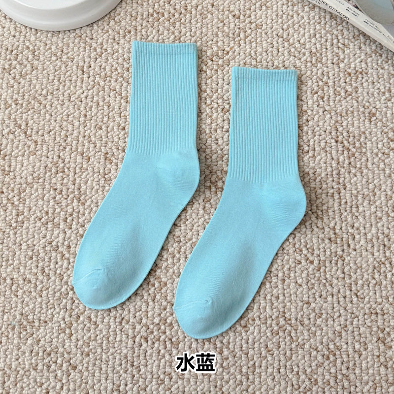 彩色袜子女长筒袜四季款ins潮流糖果色马卡龙中筒袜学生运动棉袜