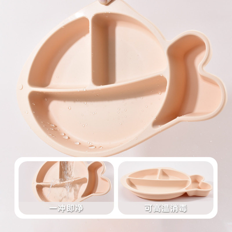 Children's Suction Cup Silicone Dinner Plate, Three-Compartment Feeding Tableware, Strong Suction, Anti-Fall, Thickeneded Silicone Dinner Plate